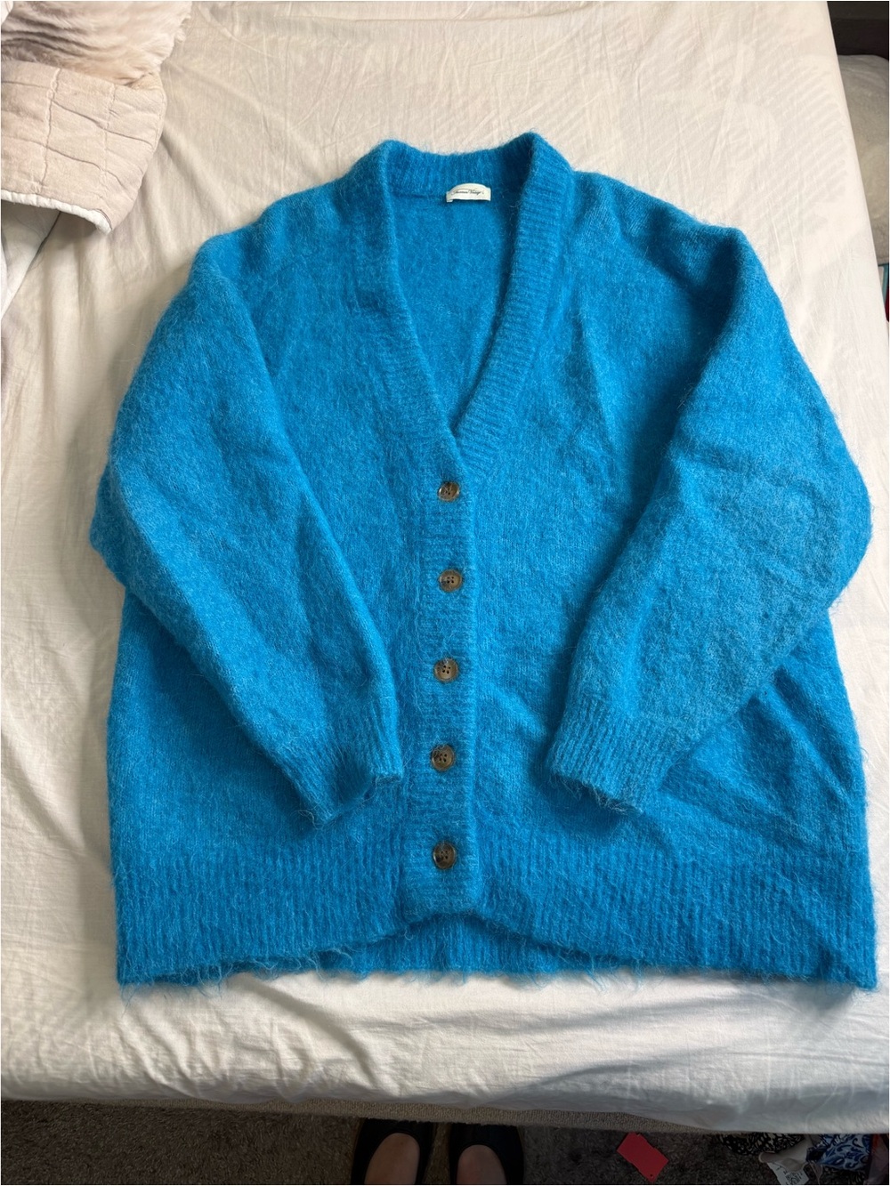 Bright Blue Fuzzy Button-Front Women's Cardigan Sweater